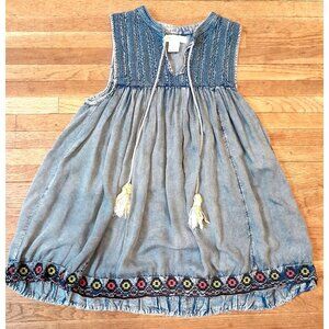 Rachel Zoe Boho Hippie Embroidered & Crocheted Babydoll Top Denim Blue Size S